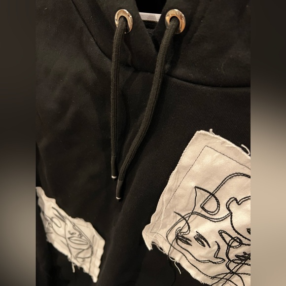 NWT MANIERE DE VOIR Black Hooded Sweater Sweatshirt Hoodie Patches Women’s Sz 8 - Picture 7 of 10